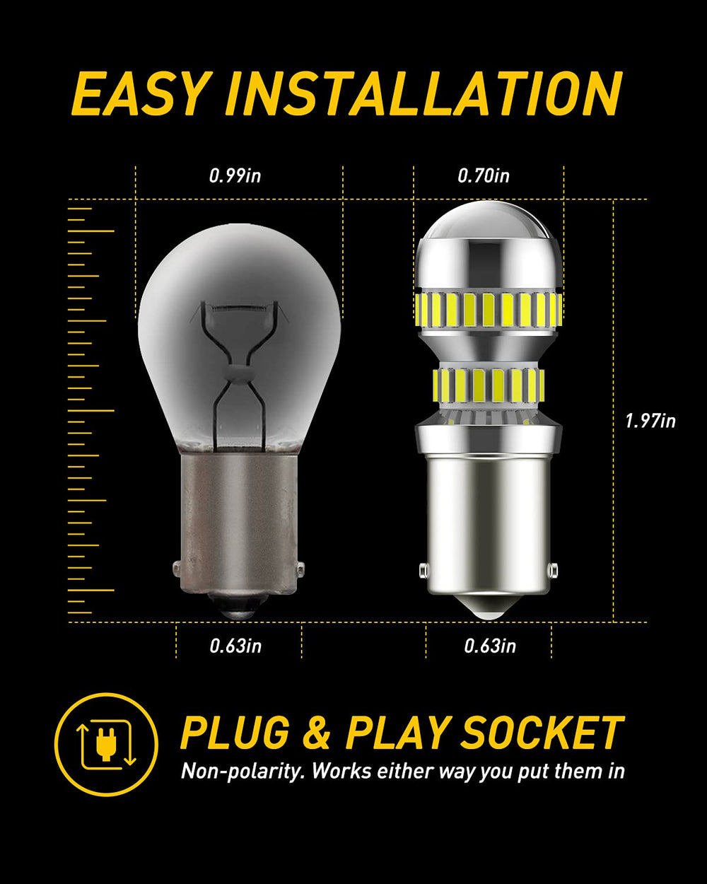 AUXITO two-bulb pack in garage setting illustrating quick DIY upgrade advantage