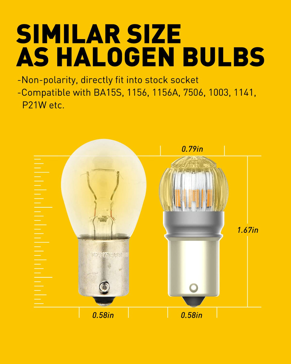 AUXITO bulb in hand for scale showing compact fit for BAY15D sockets