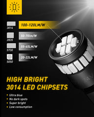 AUXITO bulb installed at license plate demonstrating bright blue visibility benefit