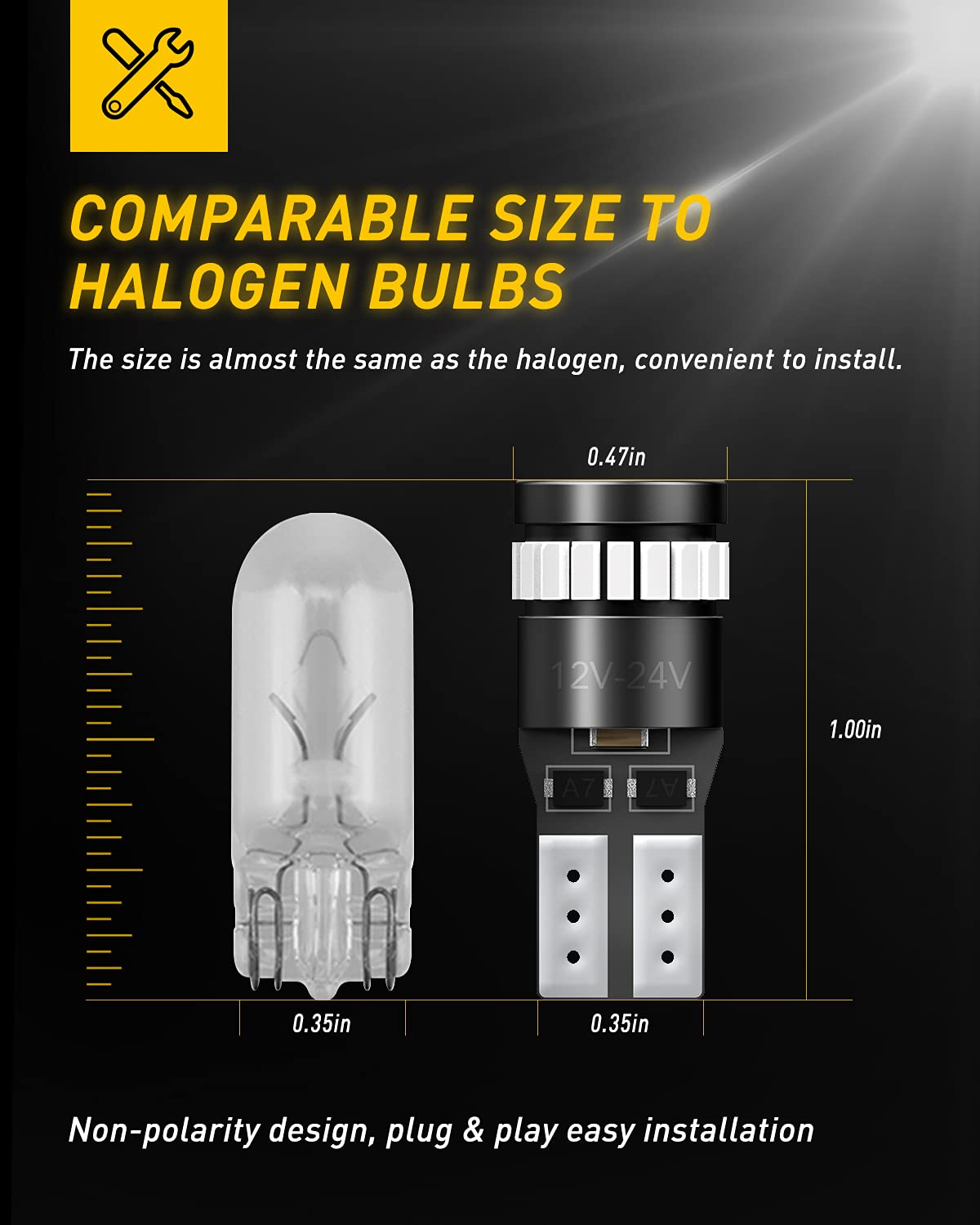 AUXITO pack of ten bulbs laid out showing quantity and ready-to-install benefit