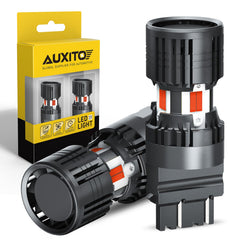 AUXITO red 3157 front packaging showing pair and plug-and-play benefit