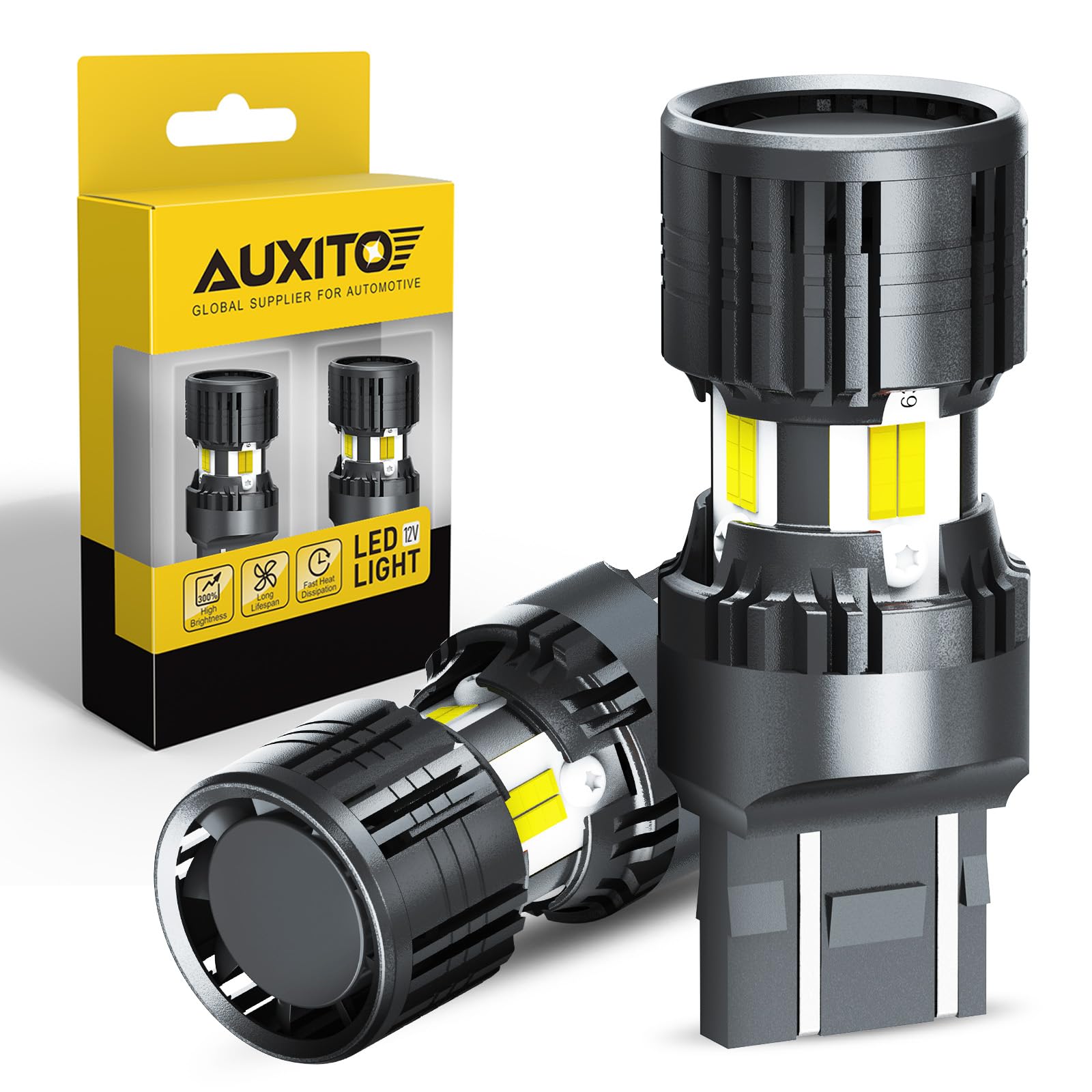 AUXITO front view of 7443 LED bulb showing bright emitter for improved visibility