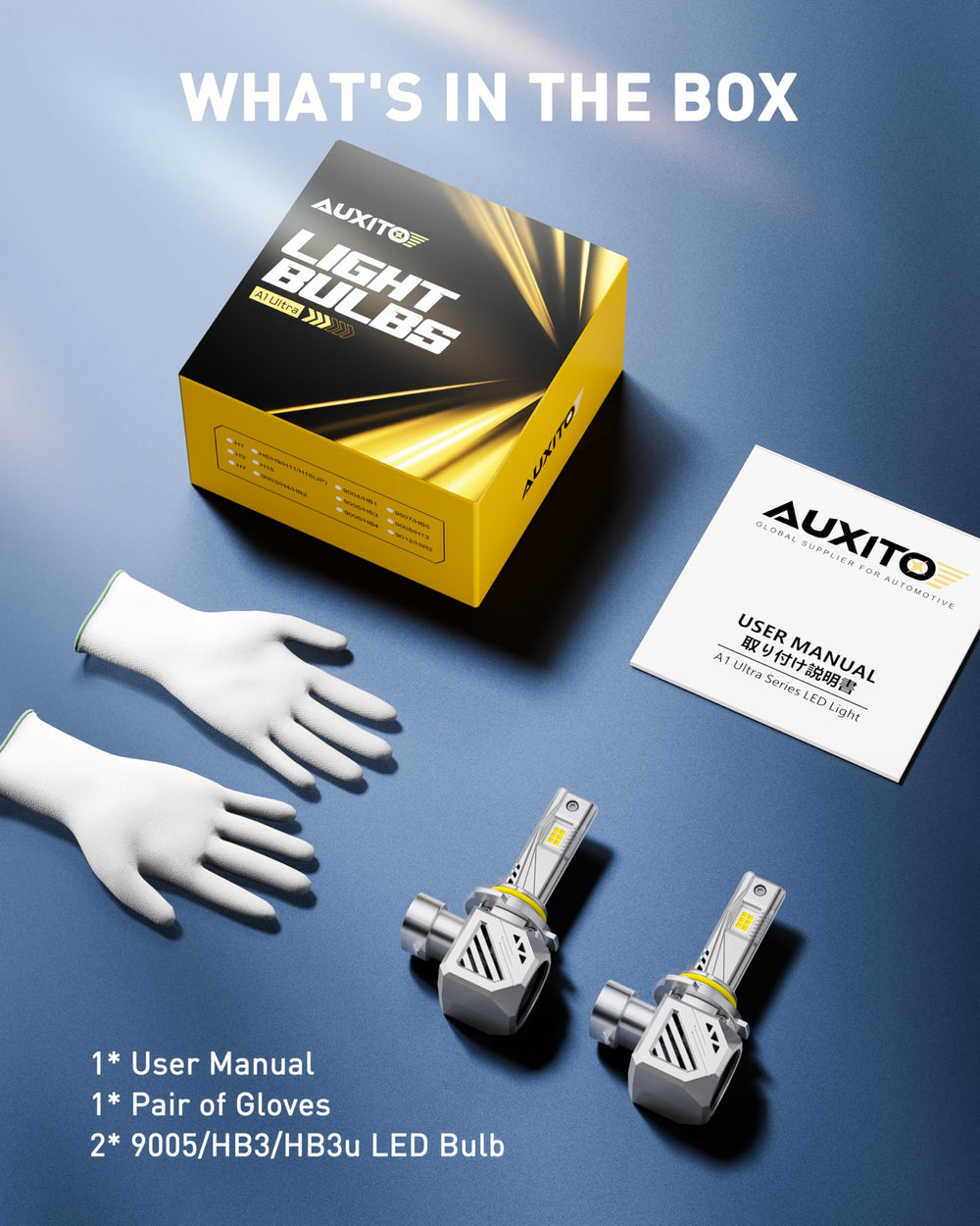 AUXITO 9005 lifestyle night drive scene showing improved road illumination