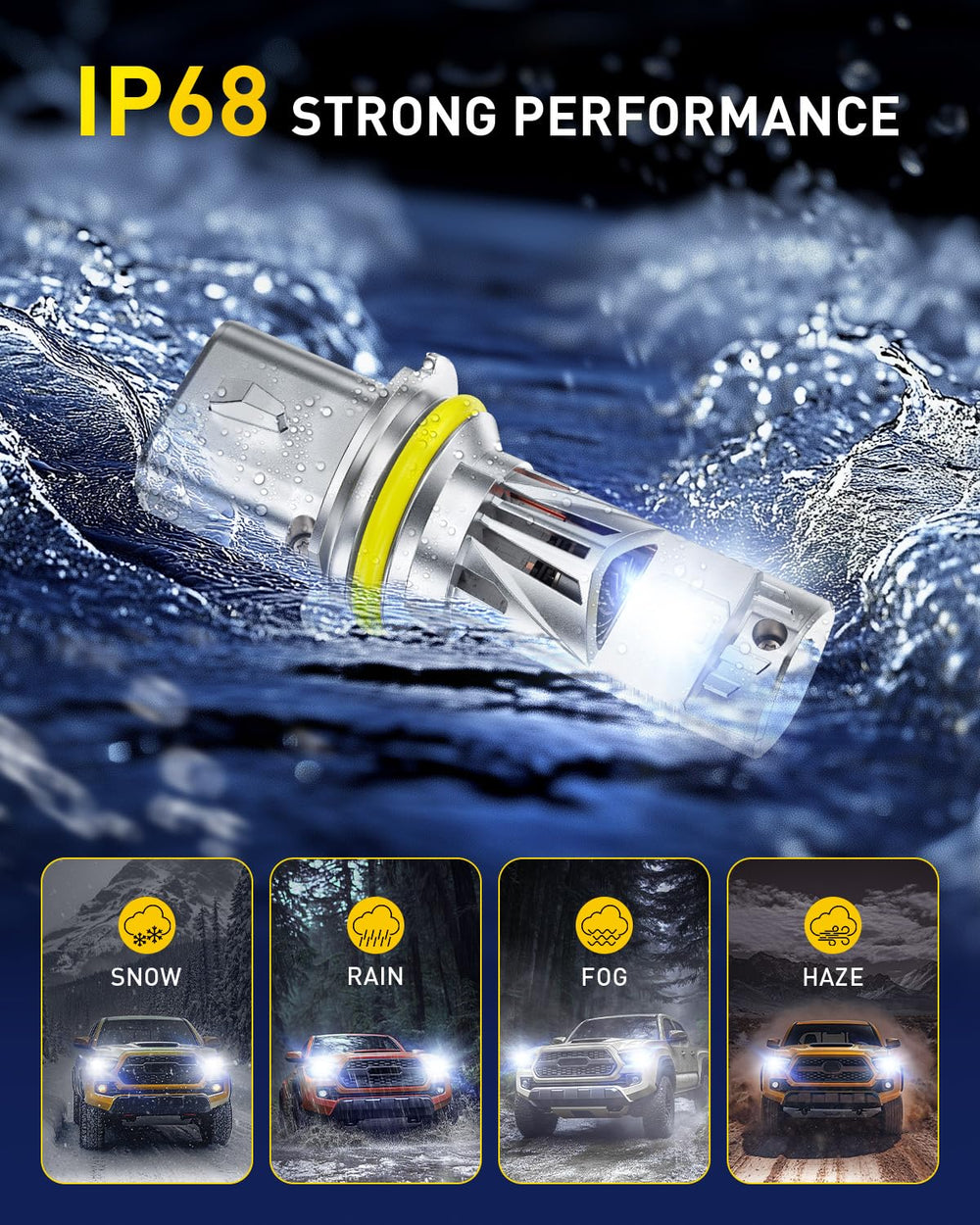 AUXITO 9007 beside halogen bulb to show compact factory-fit advantage