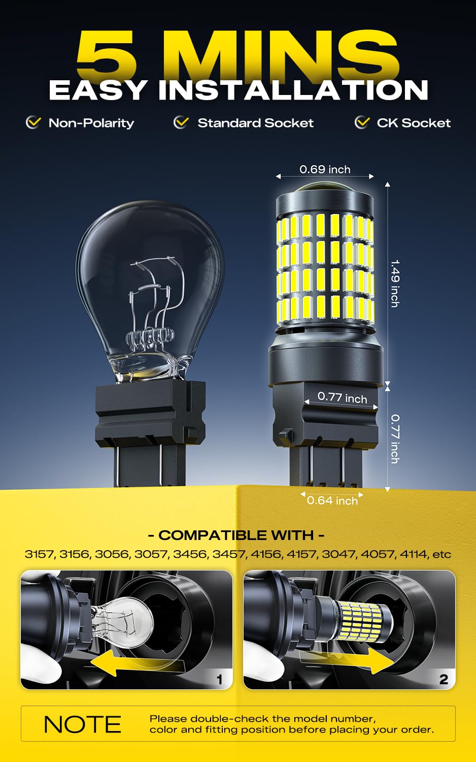 AUXITO bulb installed in vehicle reverse light improving rear visibility
