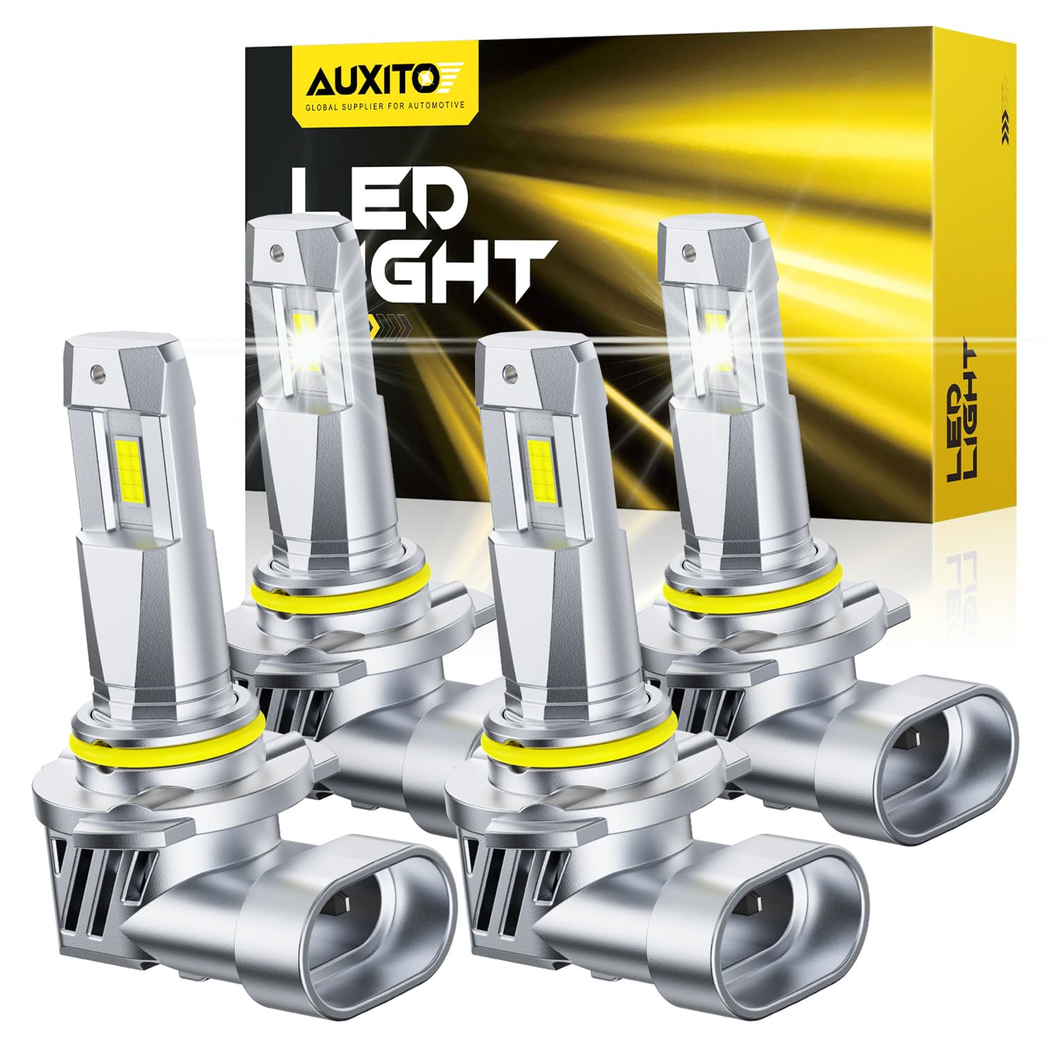 AUXITO front view pack of 4 bulbs showing plug-and-play benefit