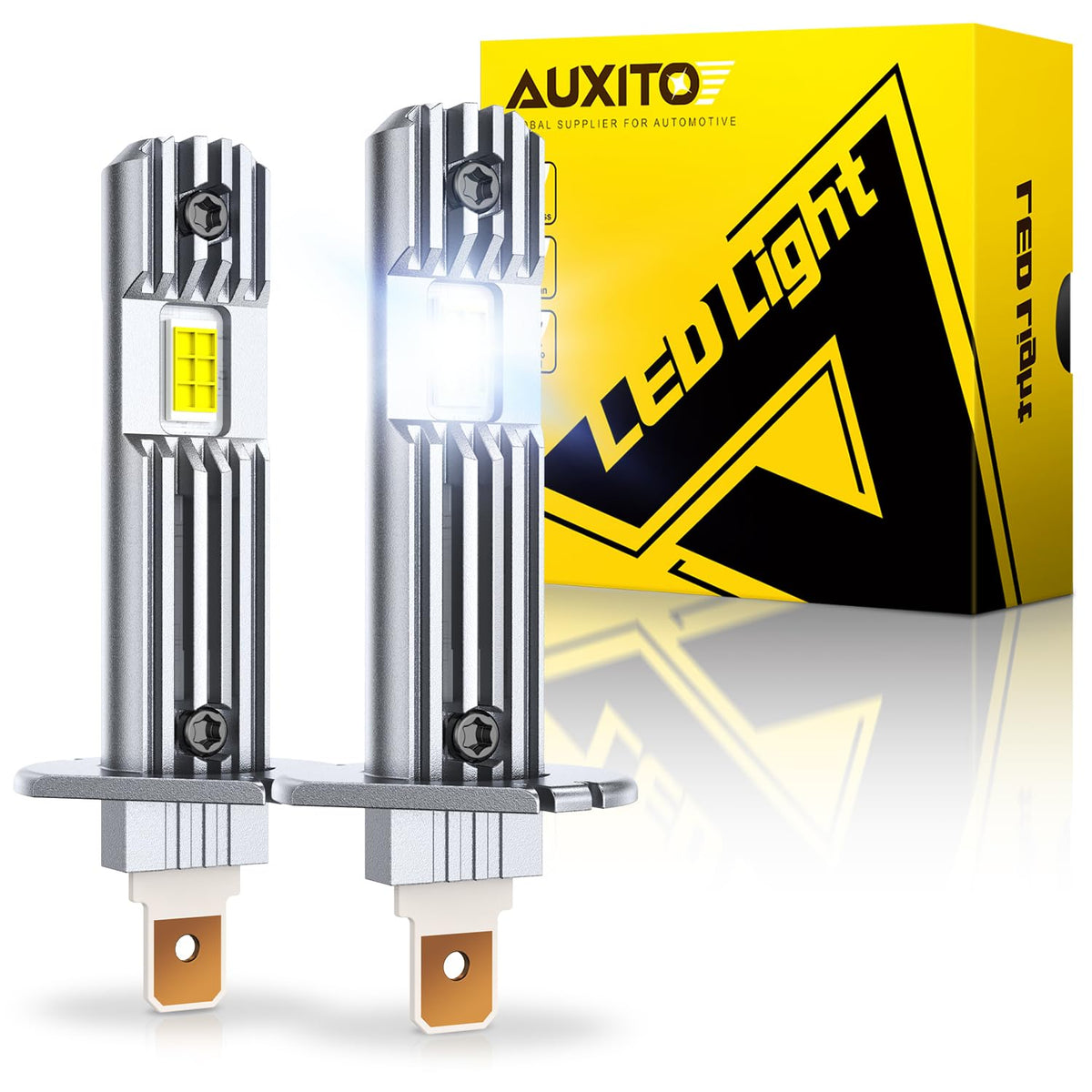 AUXITO H1 front view pack of two showing compact 1:1 fit and brighter lighting