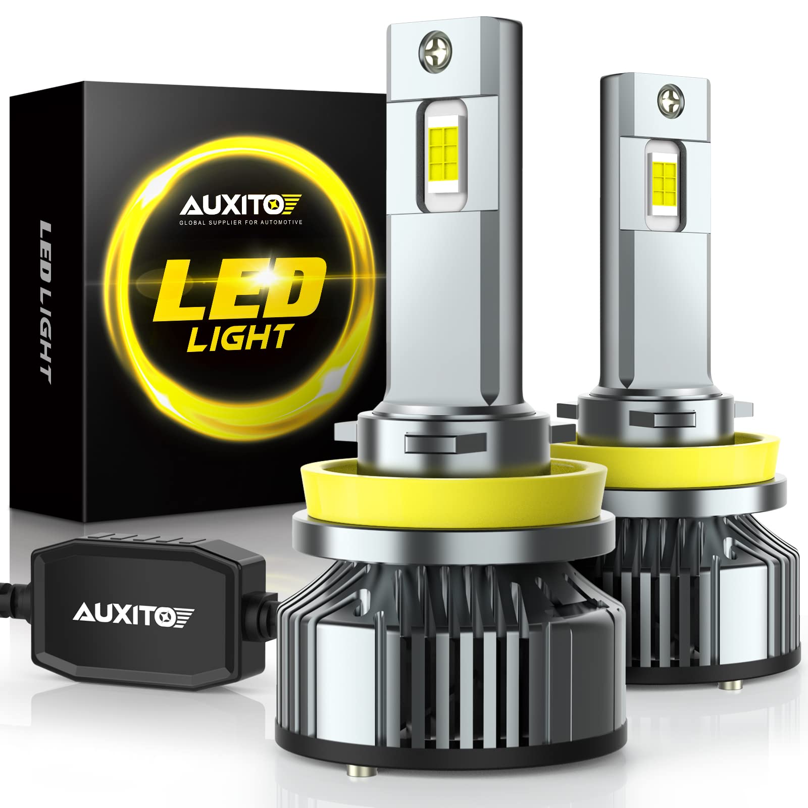 AUXITO H11 front view showing compact design and plug-and-play benefit