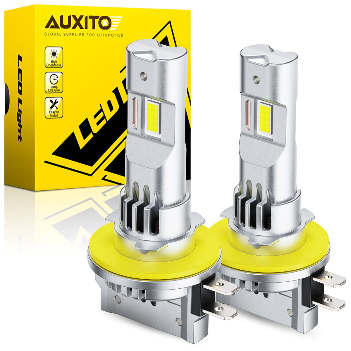 AUXITO front packaging showing the H11B bulbs and benefits