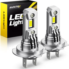 AUXITO H7 front packaging showing two bulbs and benefits