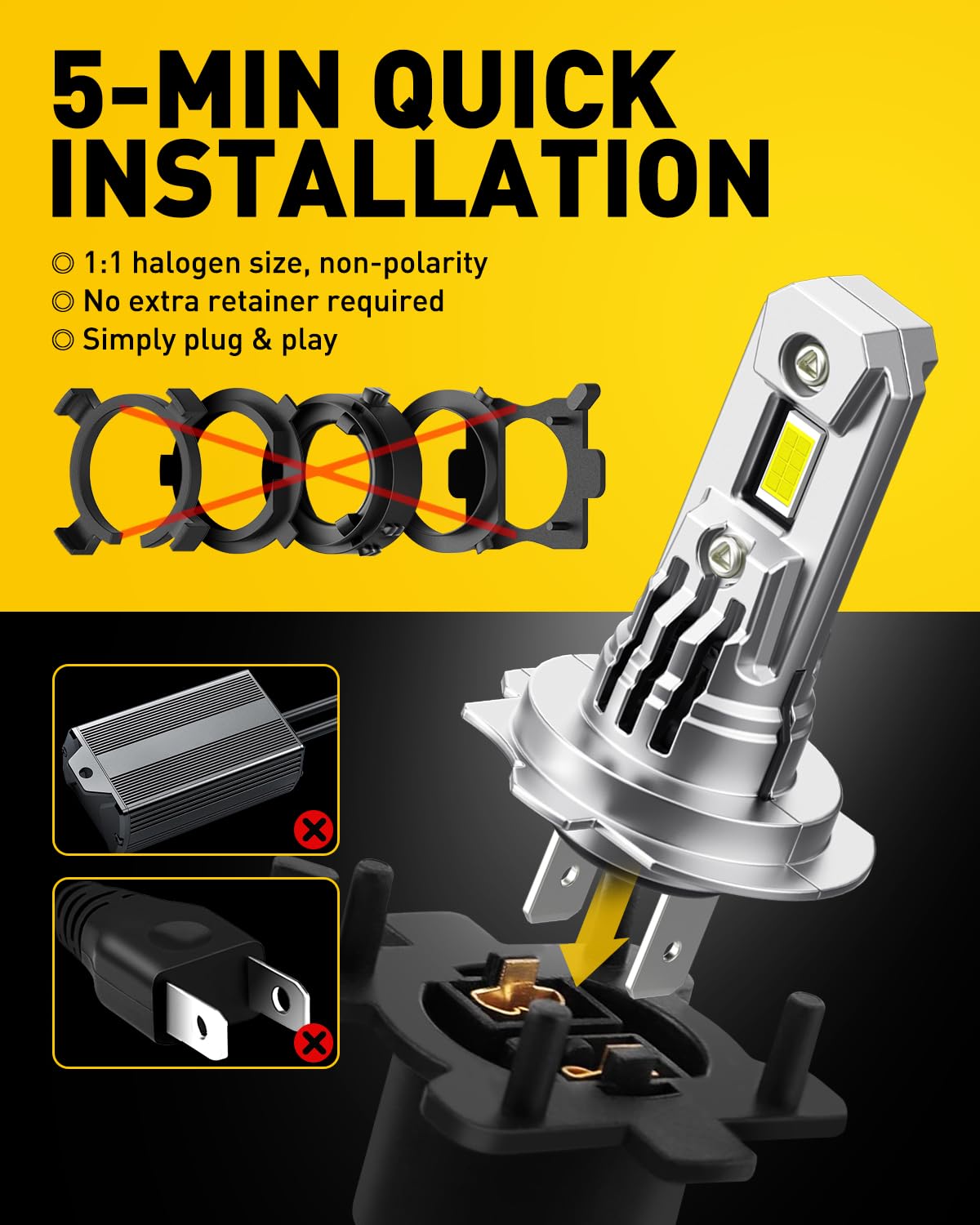 AUXITO H7 installed in headlight demonstrating brighter road view