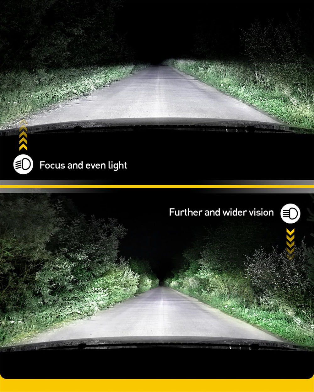 AUXITO installed in headlight showing improved road visibility