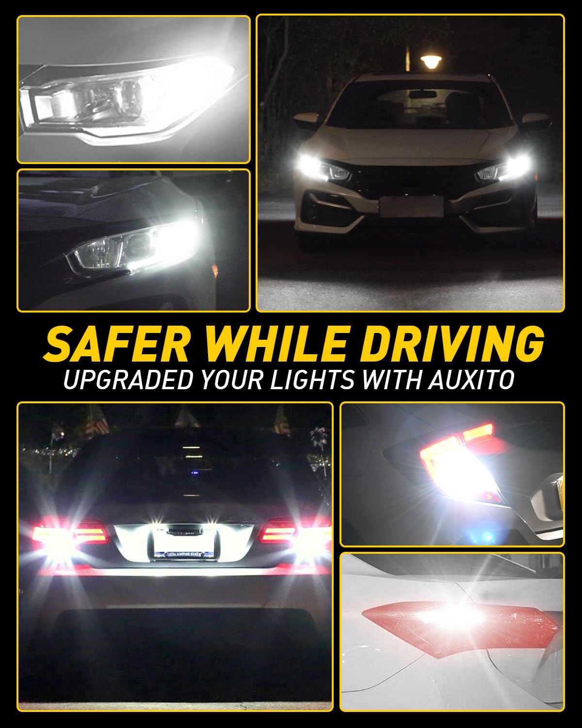 AUXITO bulb installed in vehicle tail lamp providing brighter reverse light