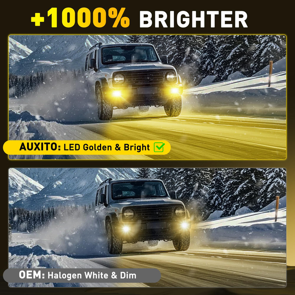 AUXITO bulb installed in vehicle fog housing demonstrating OEM fit