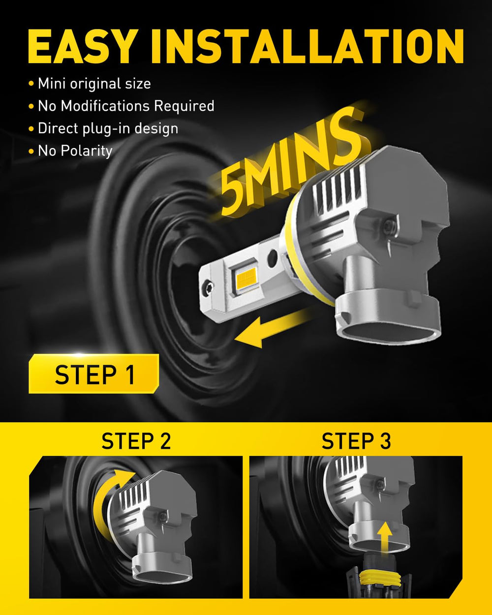 AUXITO pack of 2 bulbs with socket view for quick DIY installation