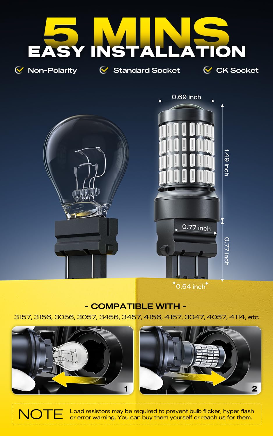 AUXITO bulb beside ruler to show compact size and easy replacement