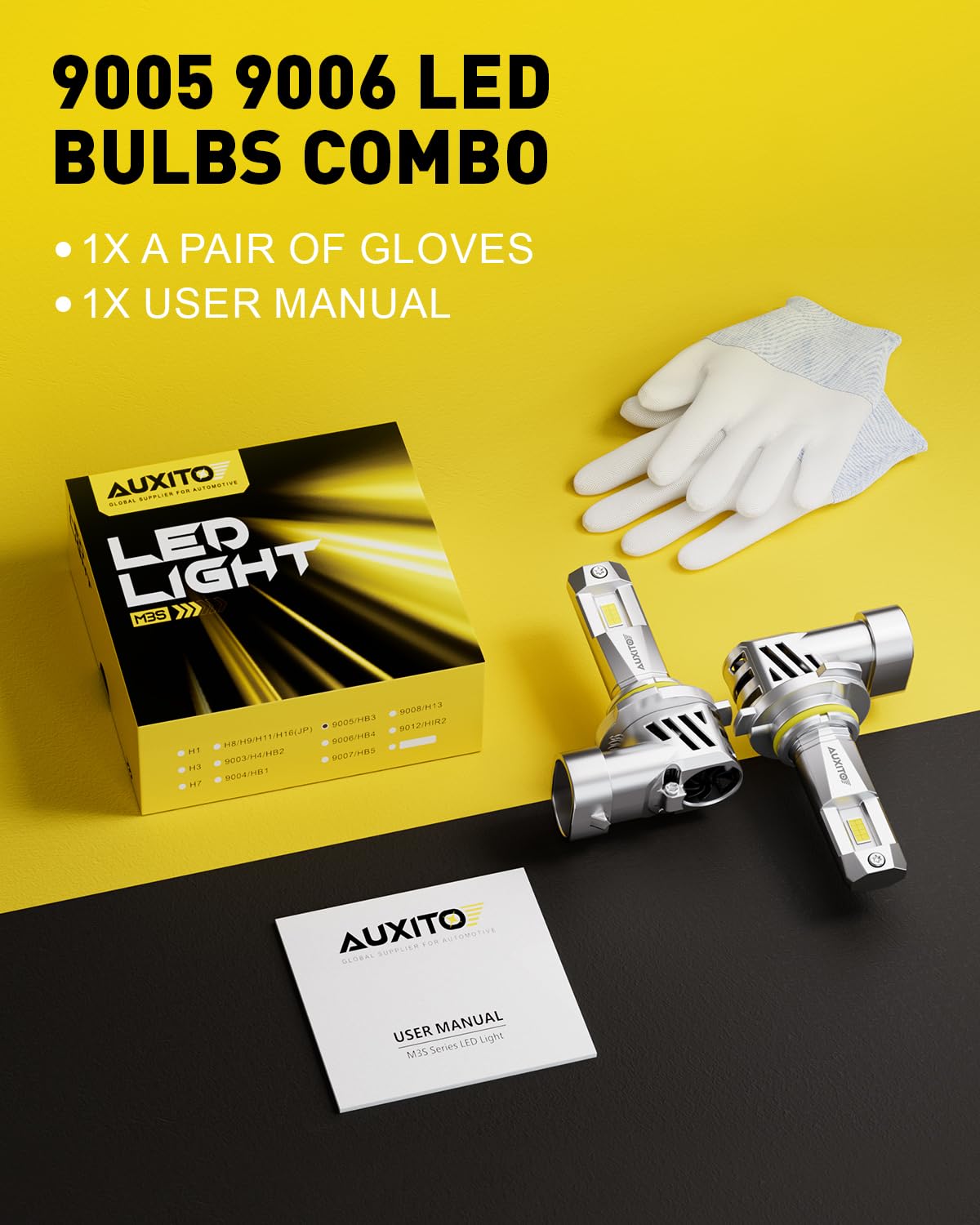 AUXITO LED next to halogen to show compact size and brighter output