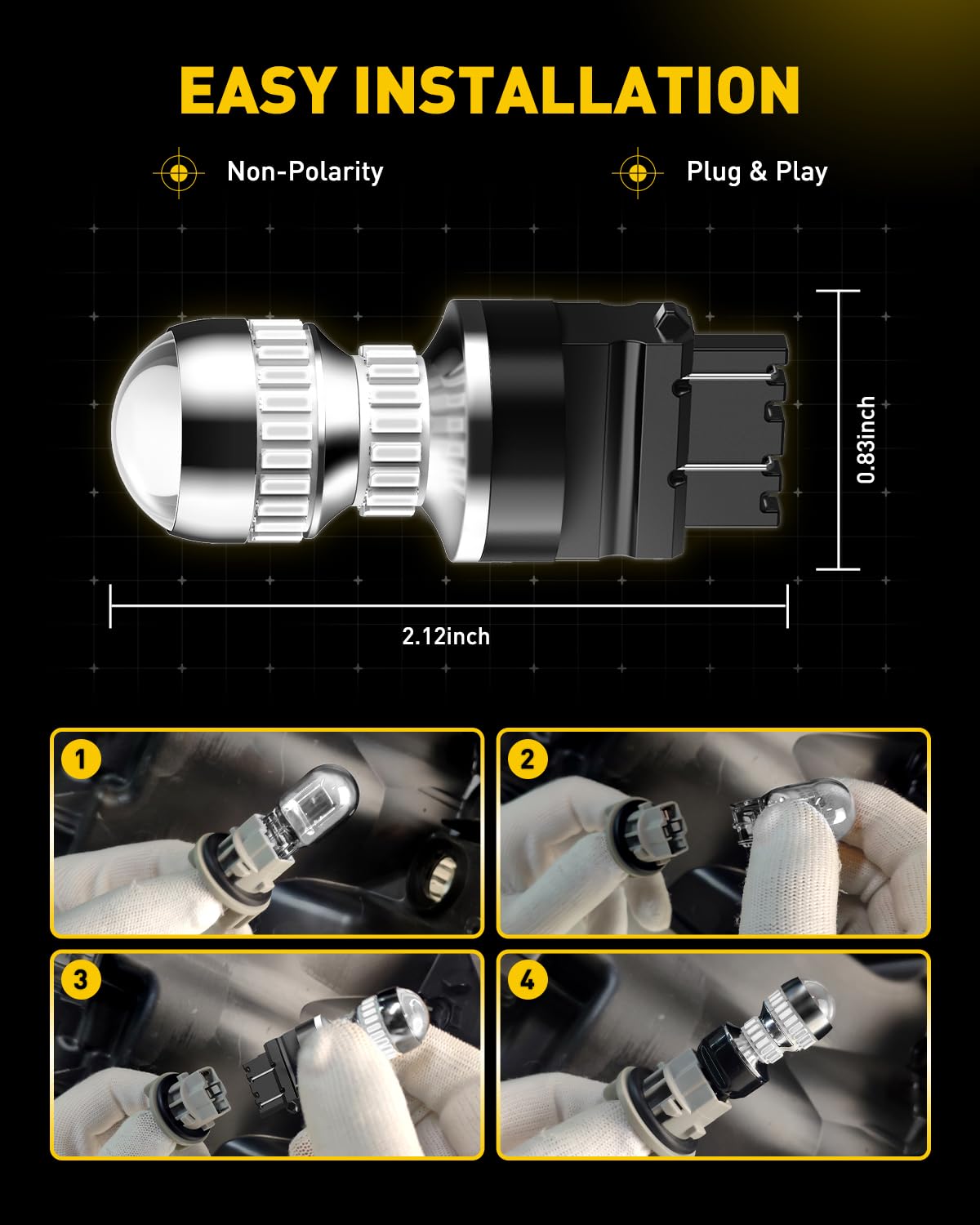 AUXITO next to coin showing compact size for easy bulb replacements