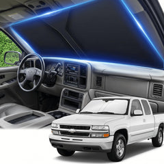 AuyNeas front packaging showing custom-fit Silverado 1500 shade protects interior