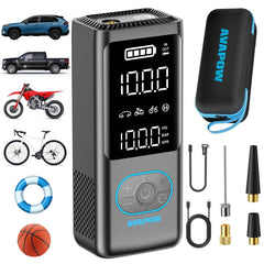 AVAPOW front view showing compact inflator and controls for quick roadside use