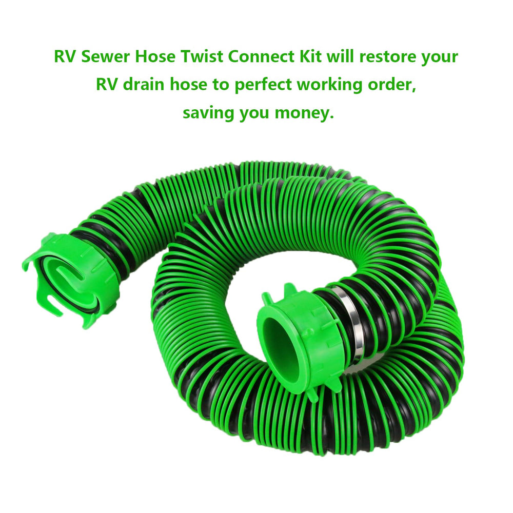 AVERON connected hoses on RV drain demonstrating extended hose reach