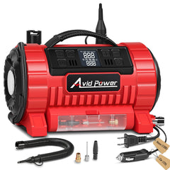 AVID POWER front angled view showing compact compressor and controls for quick inflation