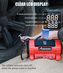AVID POWER inflating a car tire at roadside delivering fast measured PSI top-up
