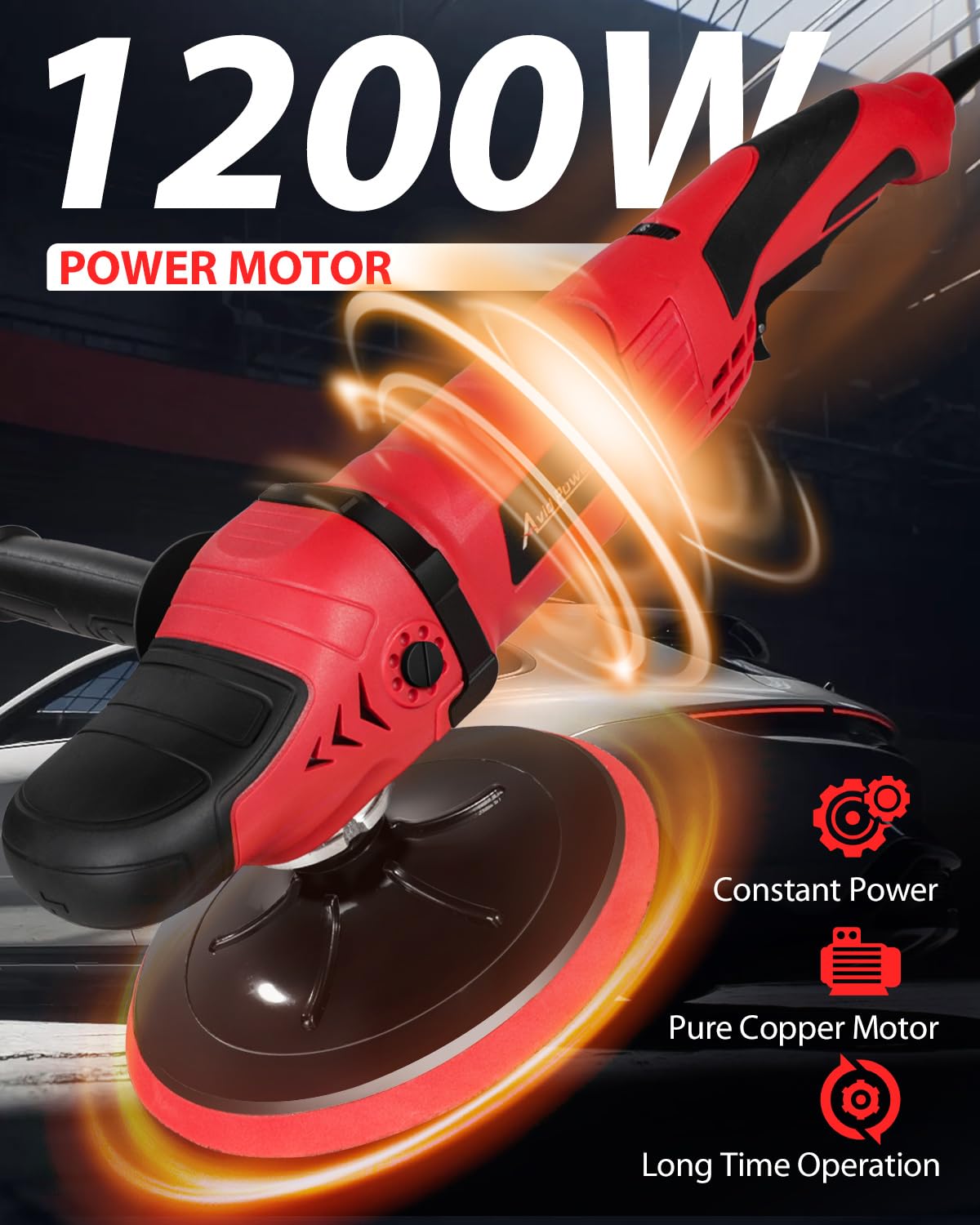 AVID POWER polisher side handle detail for improved control and reduced user fatigue