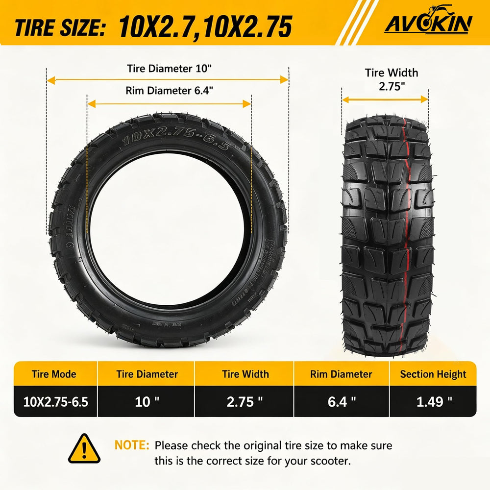 AVOKIN sidewall showing size markings and durable rubber benefit