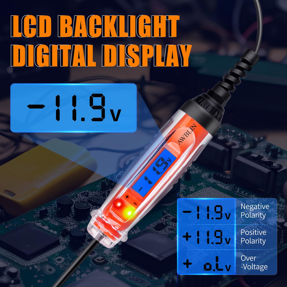 AWBLIN LCD backlit display showing precise 0.1V reading for clarity