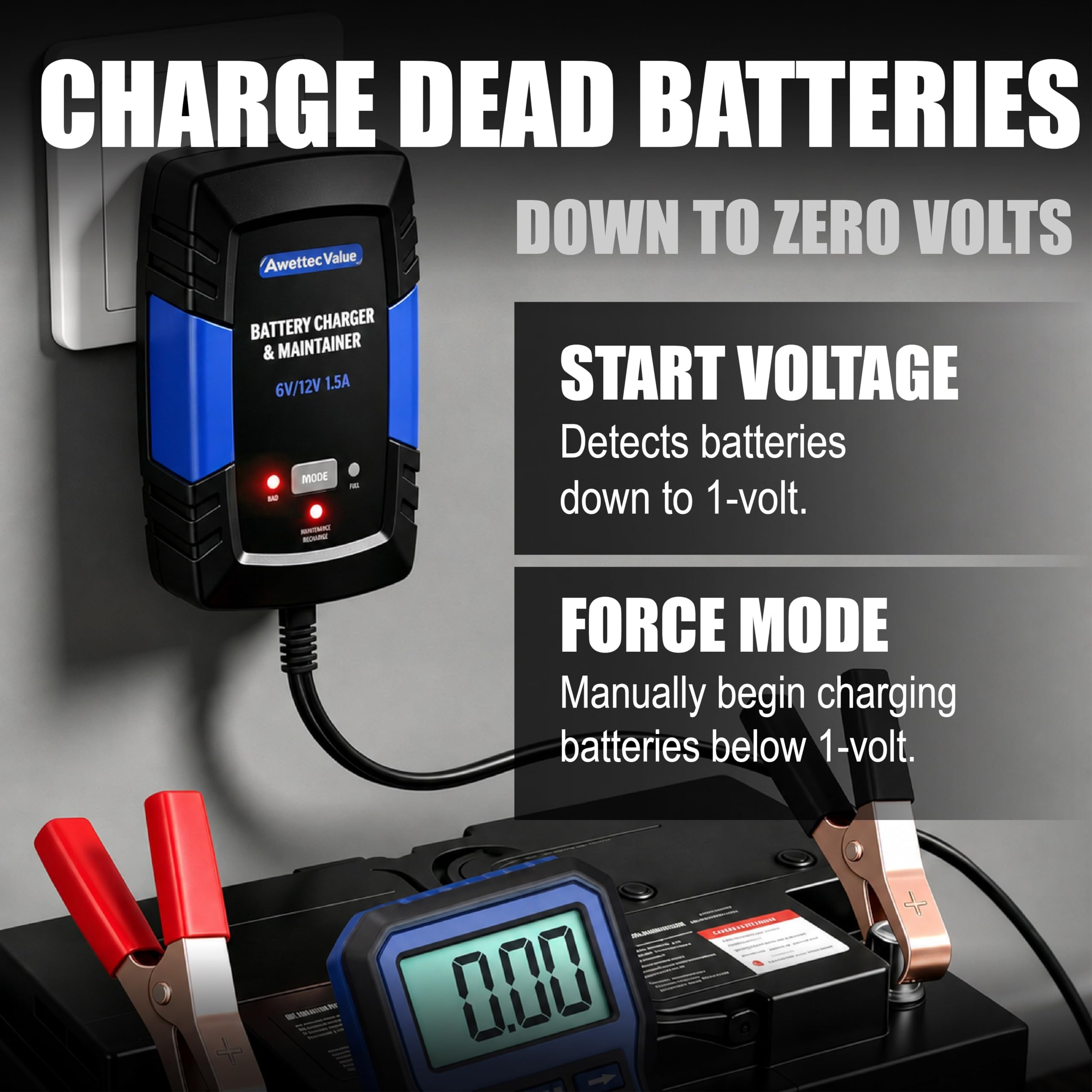 AWELTEC close-up LED indicator lights for instant charging status clarity