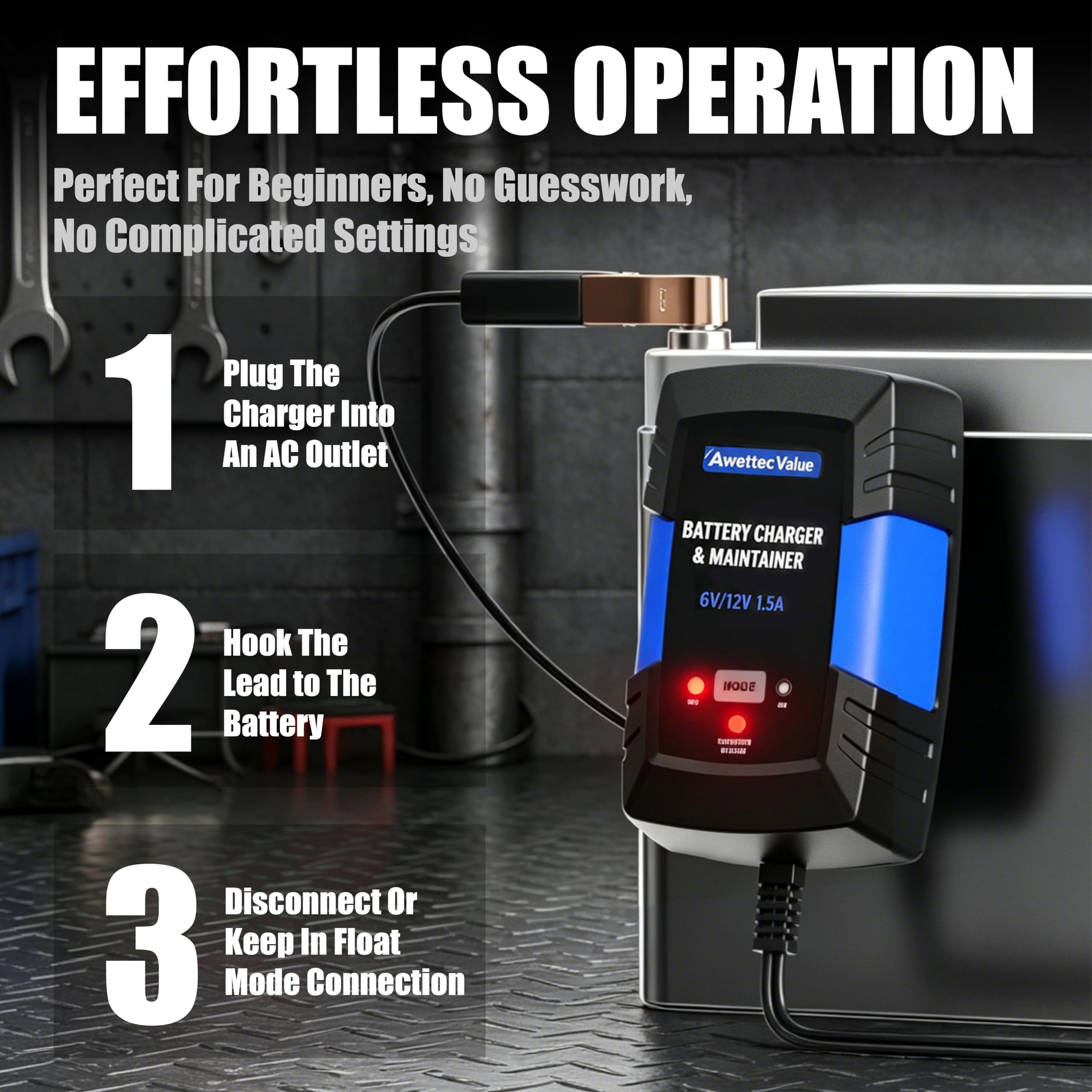AWELTEC label and specs view highlighting compatibility and safe operation