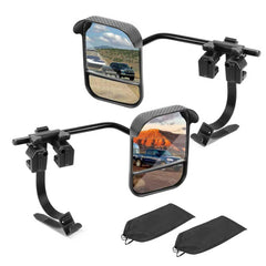 AXIMIRON front view of dual tow mirrors showing full package and benefits