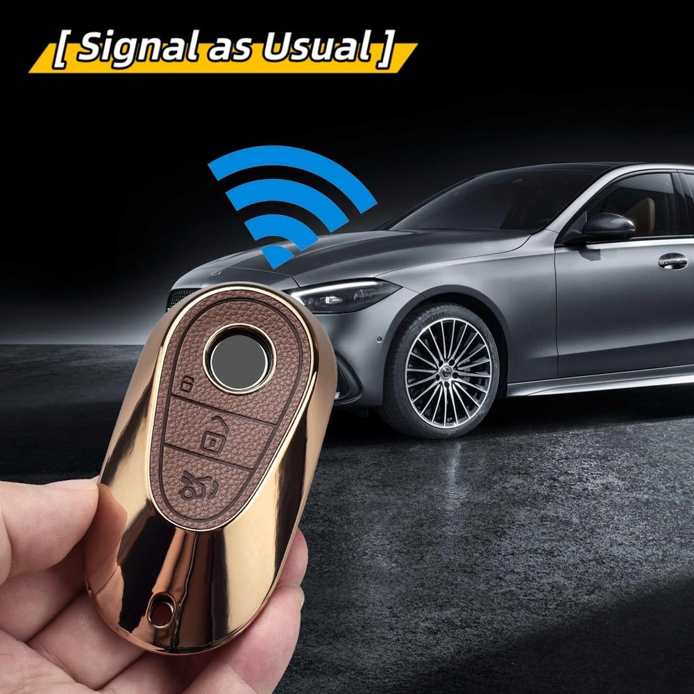 Axtrulix angled fit on Mercedes key demonstrating snug protection without blocking signal