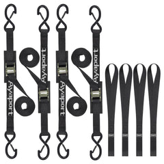 Ayaport front packaging showing 4-pack straps and included soft loops, clear product view and contents