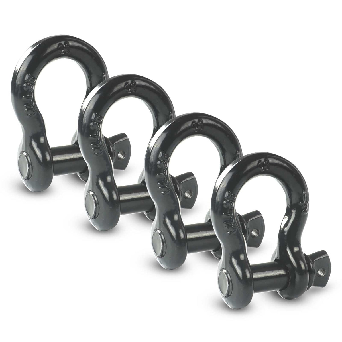 AYMMIC front view of 4-pack D ring shackles showing complete set, ideal for reliable towing