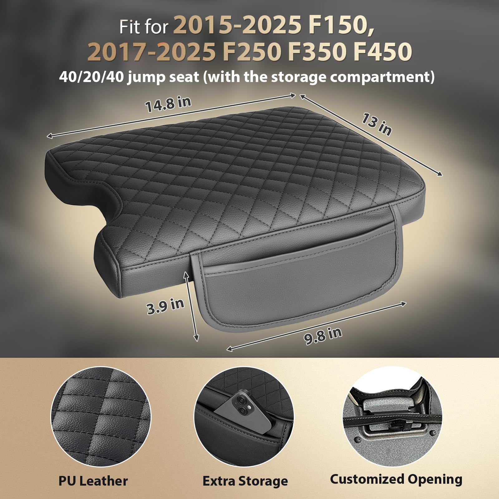 AZEAM installed on F150 center console demonstrating correct 40/20/40 fit