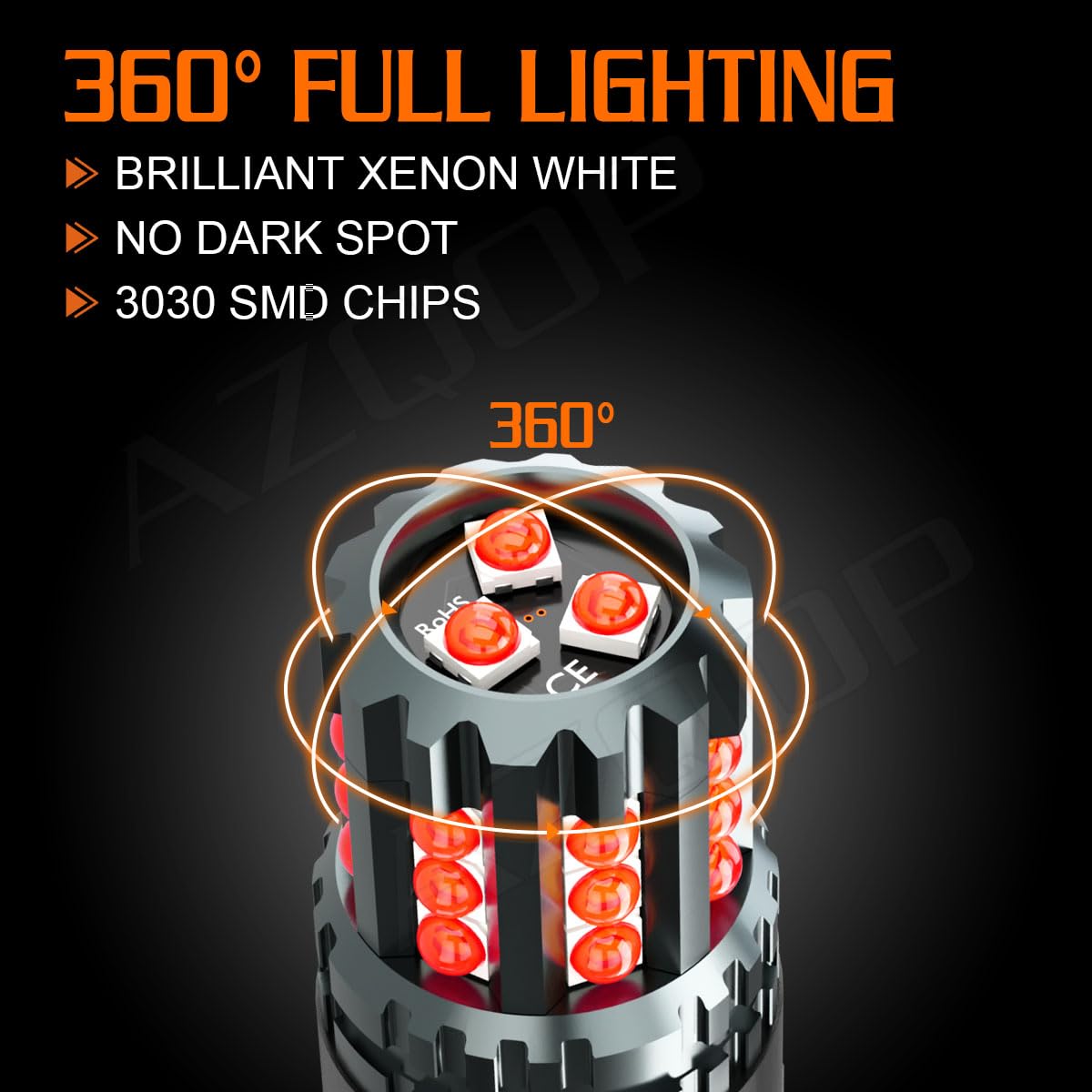 AZQOP bulb next to ruler showing 3157 base size and fitment clarity
