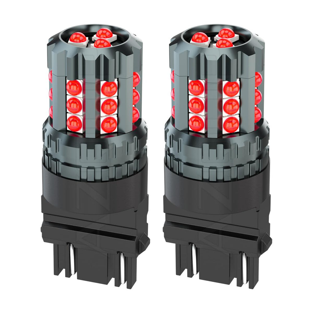 AZQOP front view of red 3157 LED bulb showing plug-and-play fit