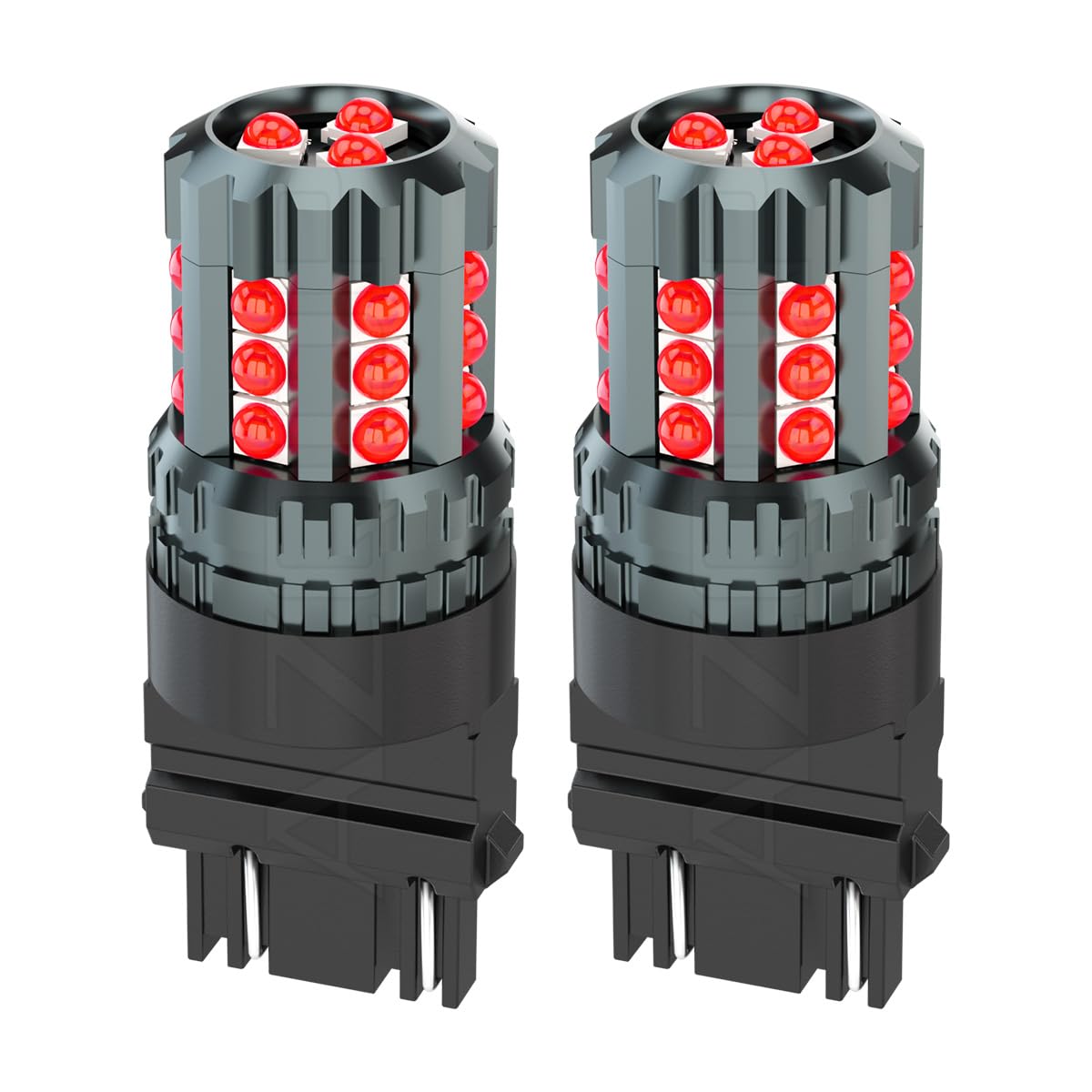 AZQOP front view of red 3157 LED bulb showing plug-and-play fit