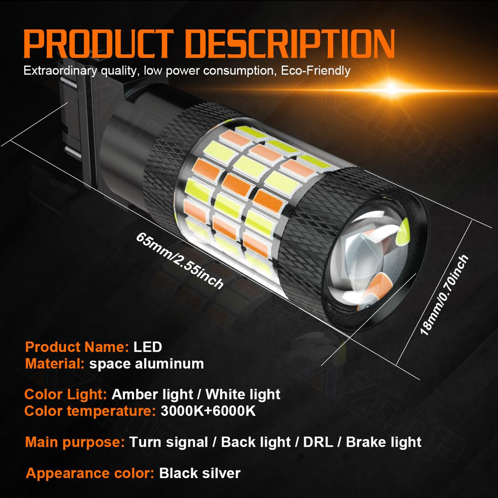 AZQOP switchback bulb demonstrating amber turn signal and white parking light