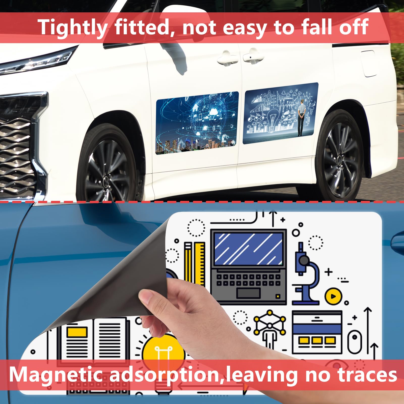 AzReference magnet attached to car door demonstrating secure hold and temporary branding benefit