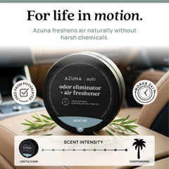 Azuna pod placed in car cup holder illustrating discreet continuous odor control
