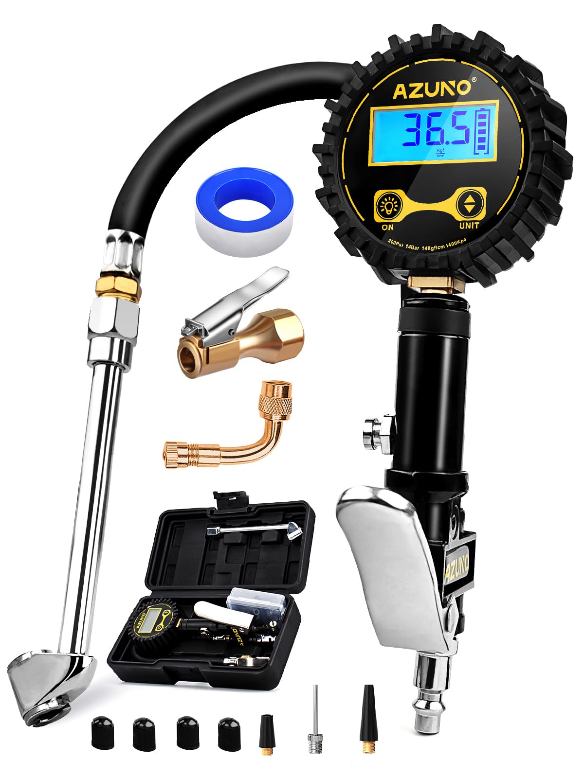 AZUNO inflator front view showing gauge and body for reliable inflation