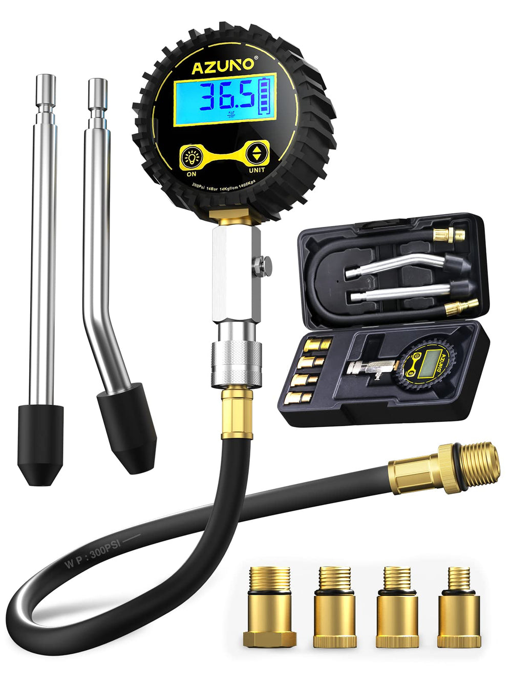AZUNO gauge front view showing robust body and connectors for accurate testing