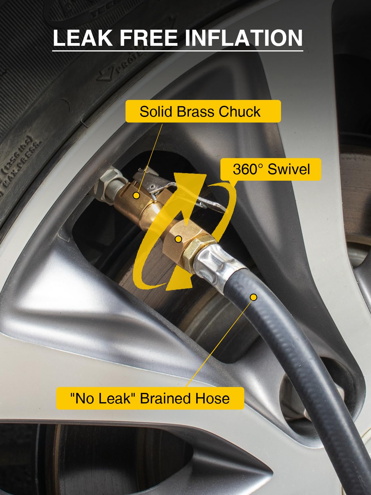 AZUNO inflator in use on a car tire offering quick roadside inflation