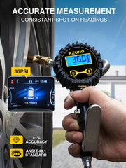 AZUNO closeup LCD display with clear numbers for easy pressure reading