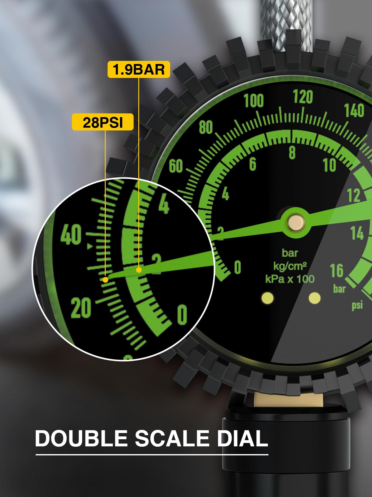 AZUNO gauge held in hand to show size and ergonomic handling for quick use
