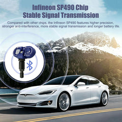 B-Qtech sensor mounted on Tesla wheel demonstrating ready installation
