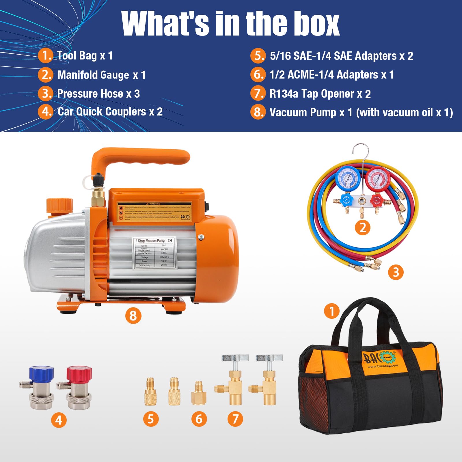 BACOENG vacuum pump close-up highlighting copper motor and aluminum housing for reliability